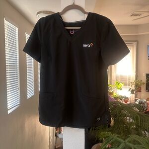 Black urbane Scrub Top with mercy Logo
